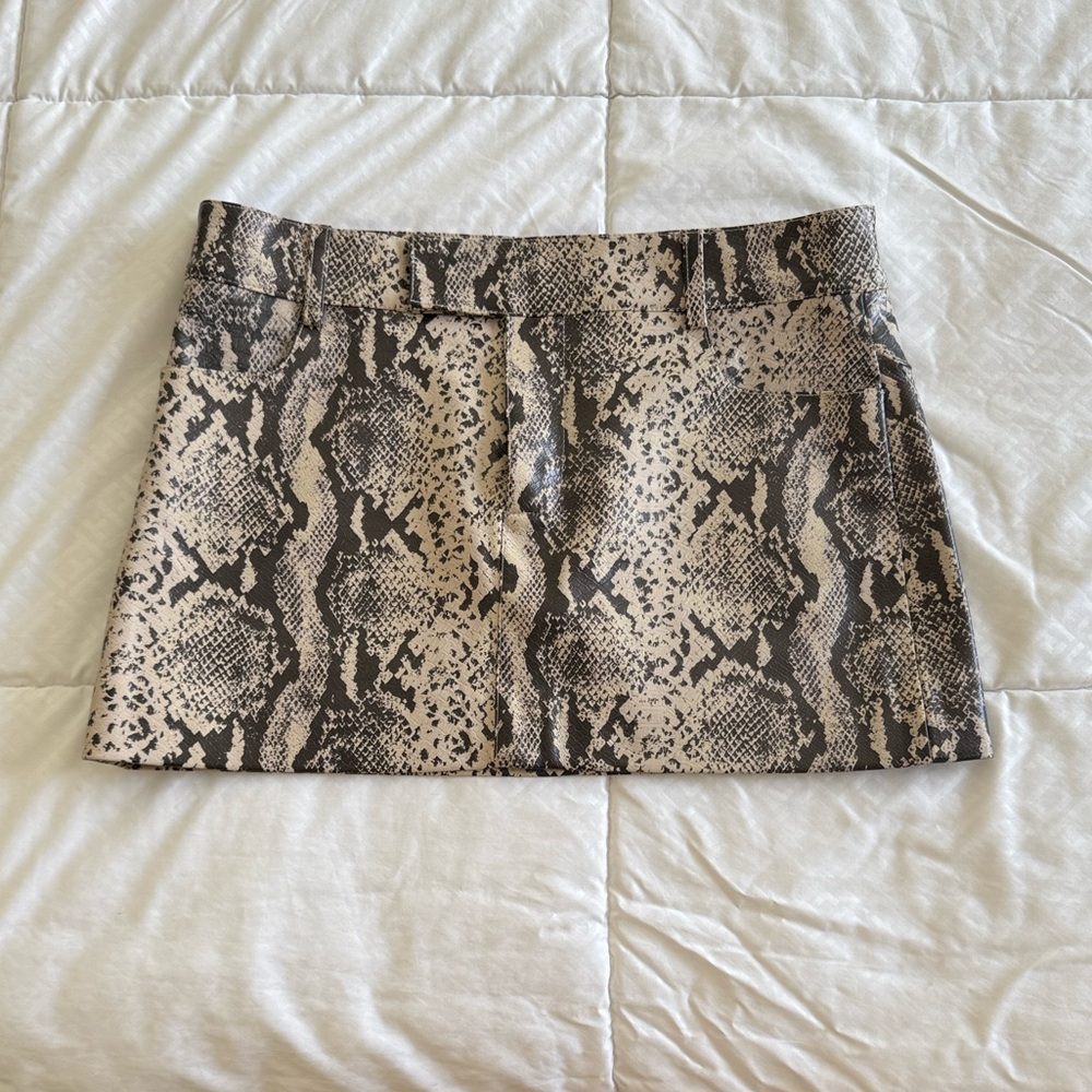 Mango Snake-Print Mini Skirt in Beige and Black